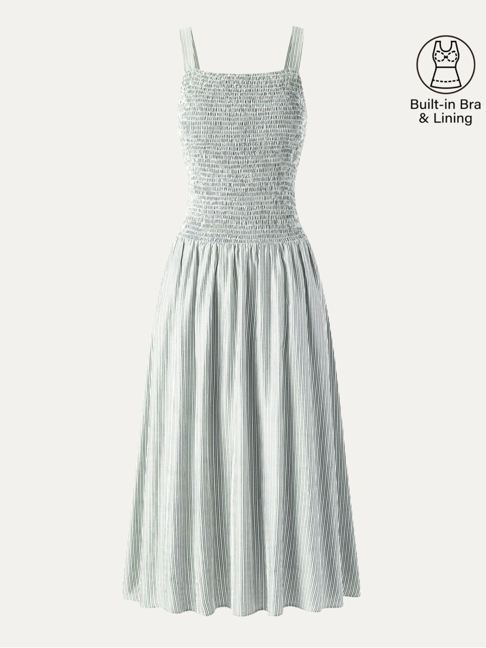 OGL Mint Green Striped Smocked Midi Dress